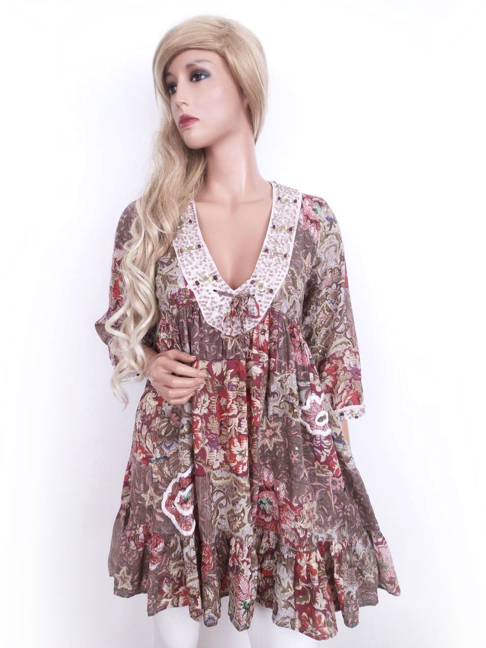 DIDI Rozmiar XS Paisley W serek Tunika Bluzka Rękaw 3/4 Materiał Bawełna 100%