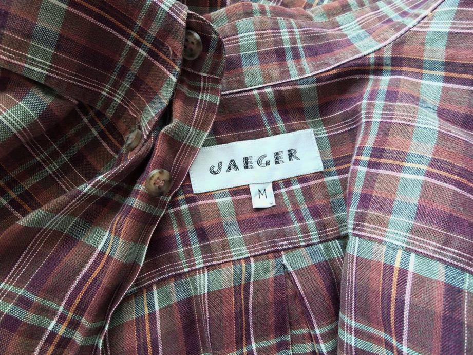 20160829_083120.jpg Jaeger Rozmiar M Kołnierz Męska Koszula Casual Krótki rękaw Materiał Len