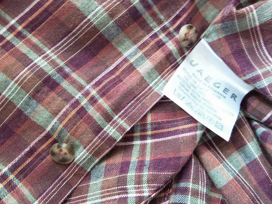 20160829_083150.jpg Jaeger Rozmiar M Kołnierz Męska Koszula Casual Krótki rękaw Materiał Len