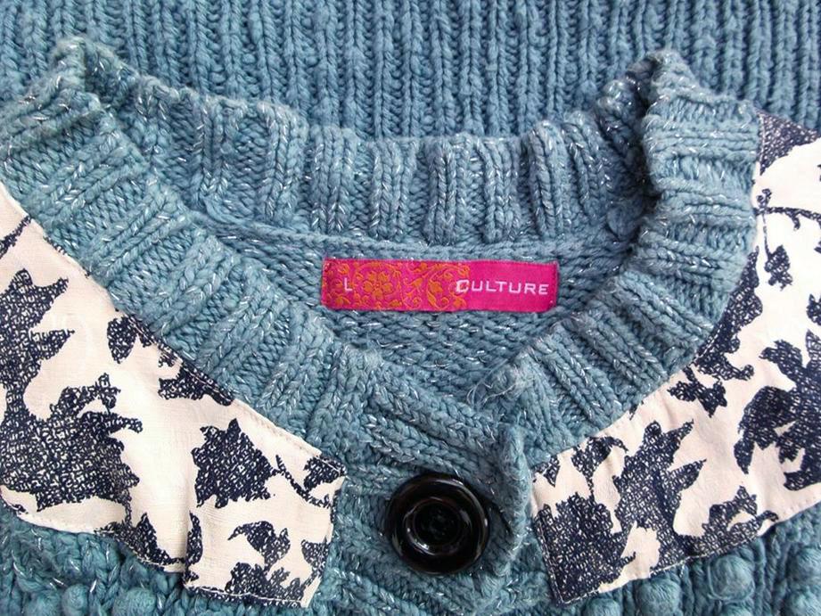 20160906_114441.jpg Culture Rozmiar L Split Crew Neck Kardigan Zapinany Krótki rękaw Materiał Bawełna Otwarta dzianina