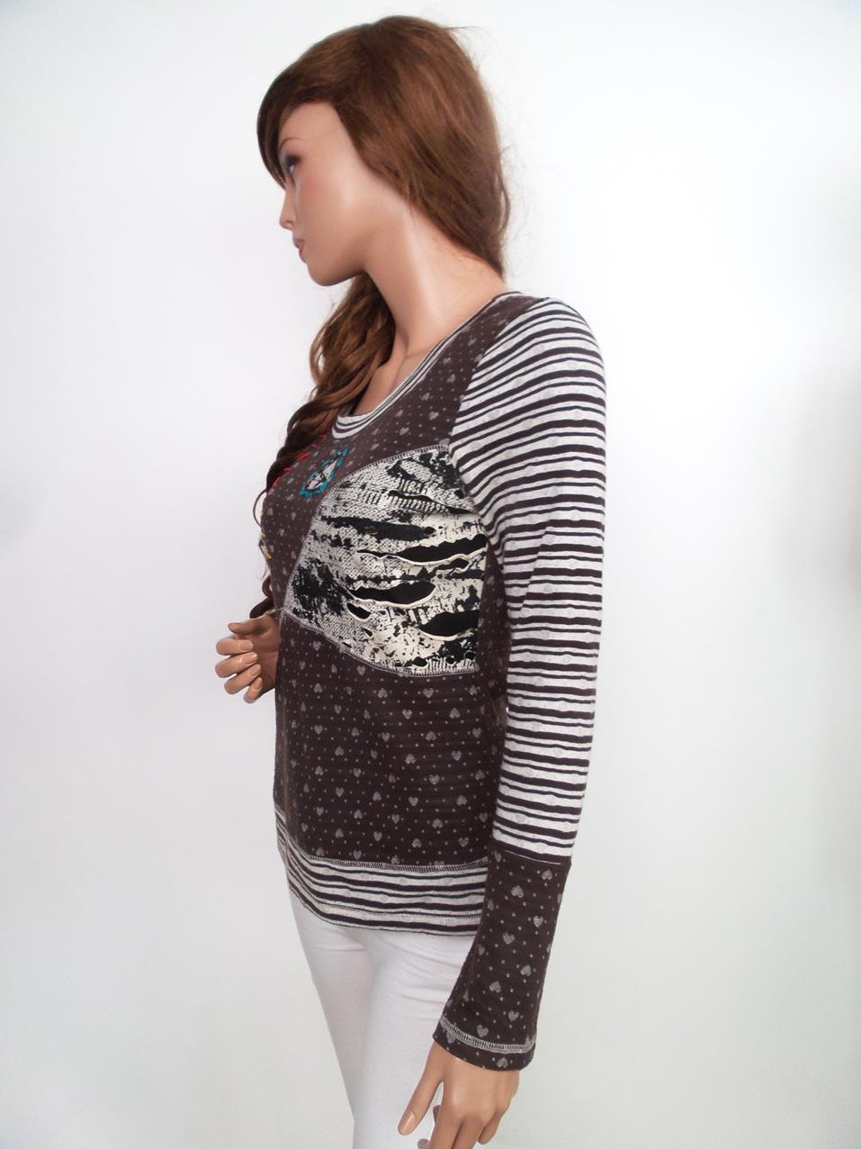 Cur Moda Rozmiar M/L Pasy Okrągły dekolt Sweter Długi rękaw Materiał Bawełna 100% Cur Moda Rozmiar M/L Pasy Okrągły dekolt Sweter Długi rękaw Materiał Bawełna 100%