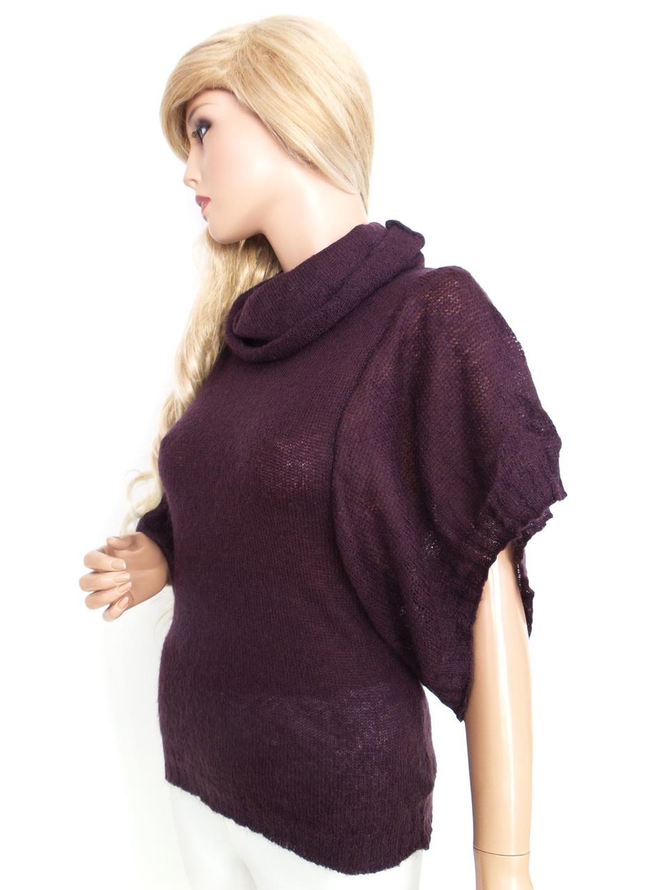 River island Rozmiar S/M Drapowany dekolt Sweter Krótki rękaw Materiał Akryl Cienka dzianina