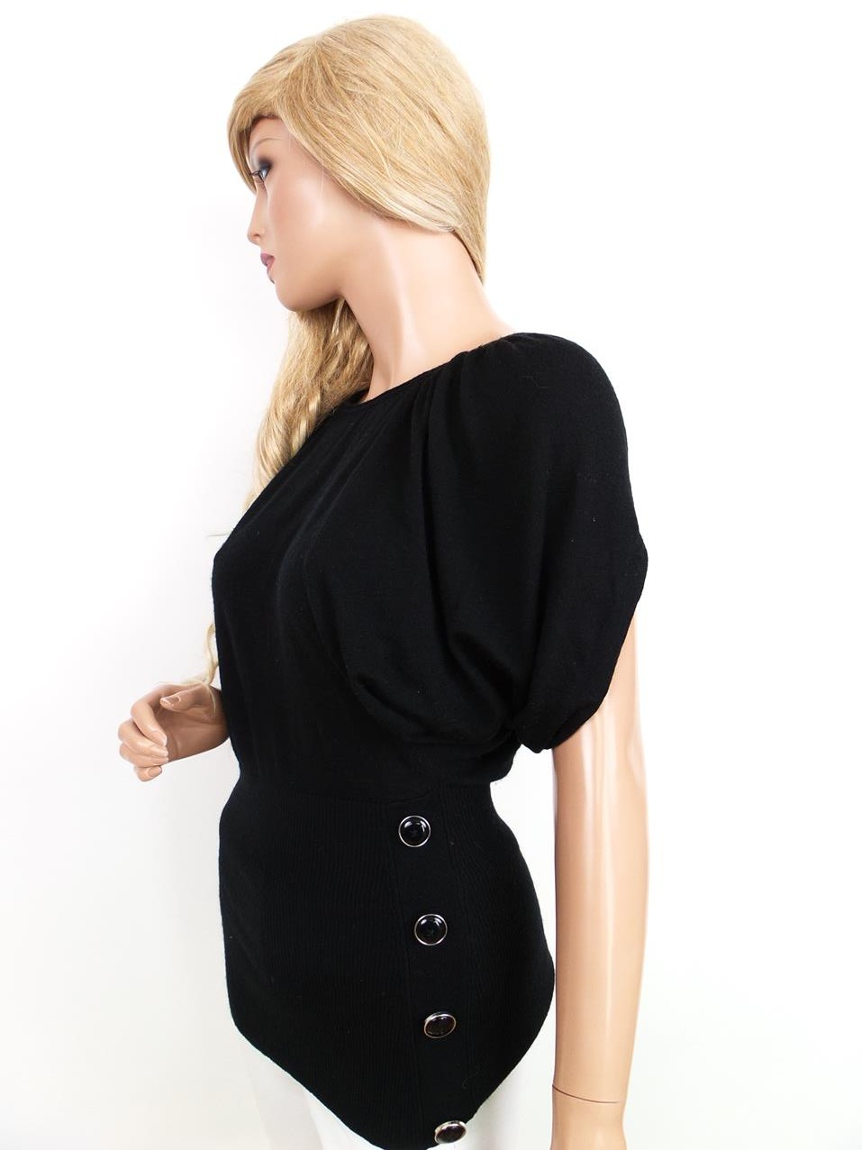 KAREN MILLEN Rozmiar S (1) Kolor Czarny W łódkę Tunika Bluzka Krótki rękaw Materiał Wełna
