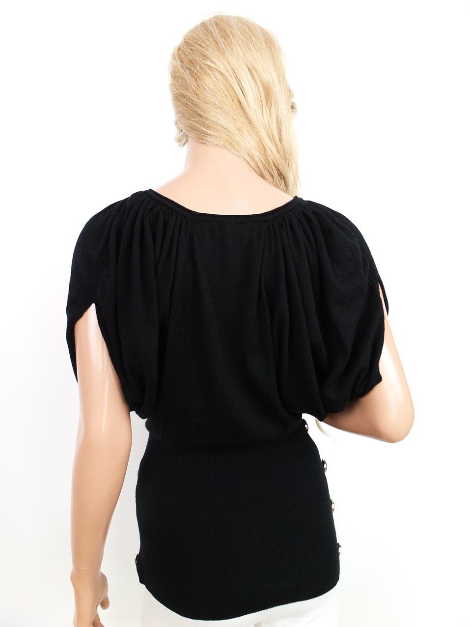 KAREN MILLEN Rozmiar S (1) Kolor Czarny W łódkę Tunika Bluzka Krótki rękaw Materiał Wełna