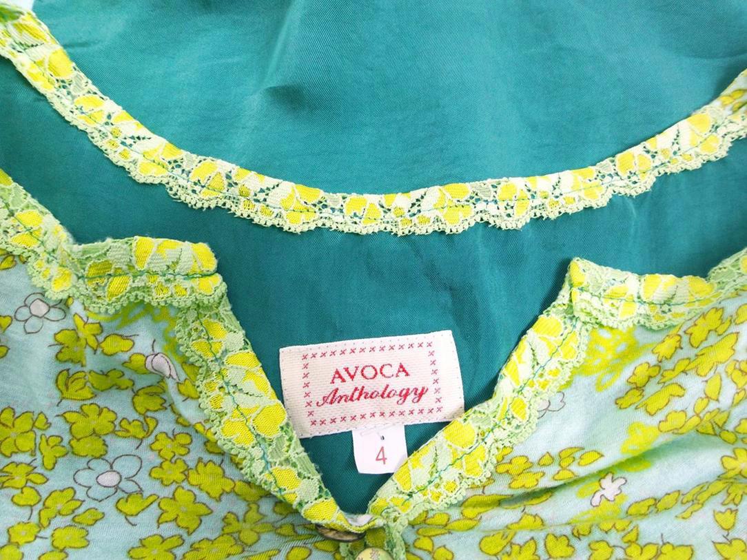 20161006_121212.jpg Avoca Anthology Rozmiar 4 Roślinny Liście Split Crew Neck Bluzka Długi rękaw Materiał Wiskoza