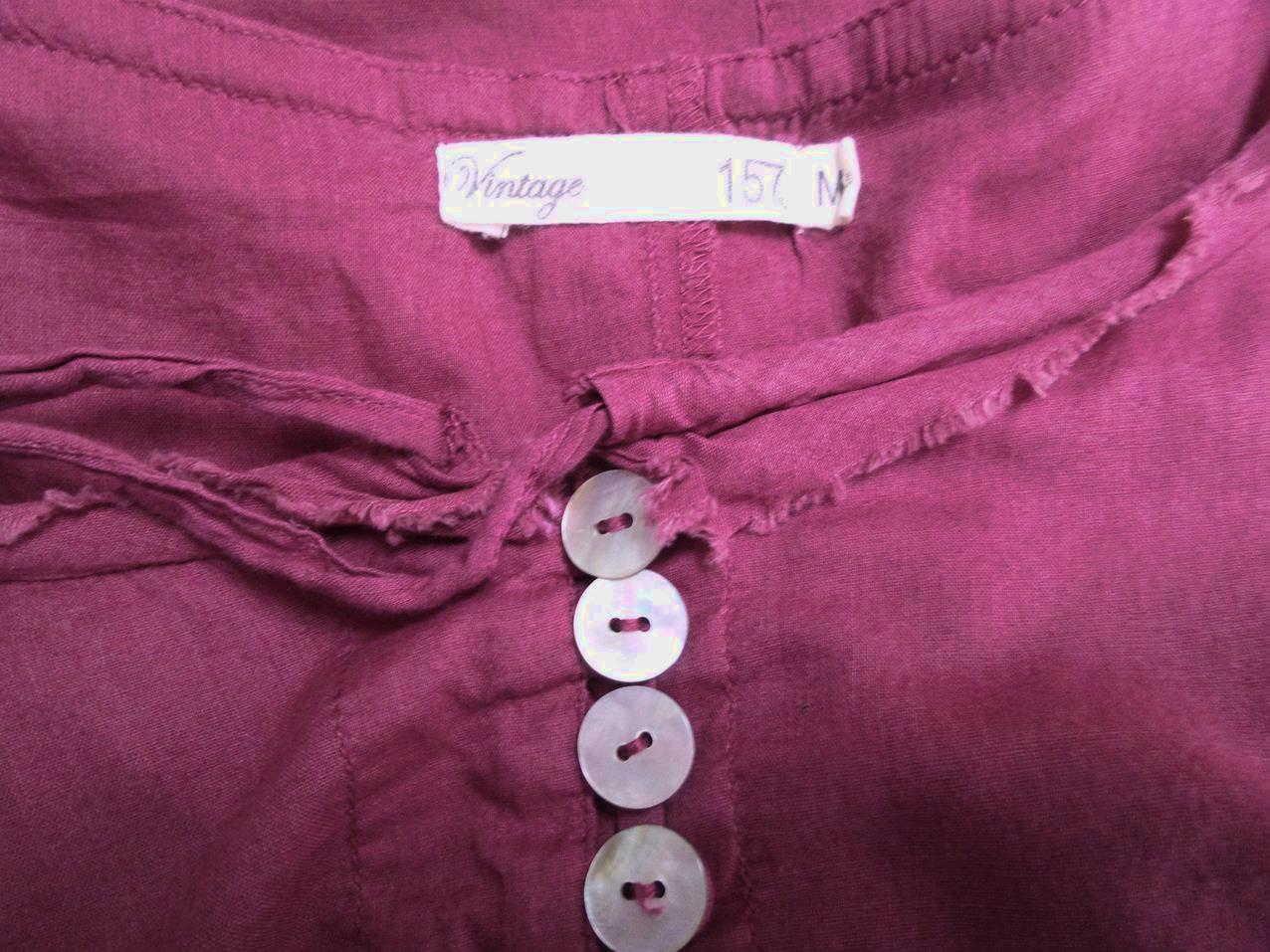 Vintage 157 Rozmiar M Kolor Bordowy Okrągły dekolt Bluzka Popover Guziki Długi rękaw Materiał Bawełna 100%