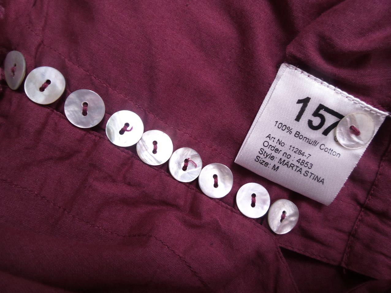 Vintage 157 Rozmiar M Kolor Bordowy Okrągły dekolt Bluzka Popover Guziki Długi rękaw Materiał Bawełna 100%