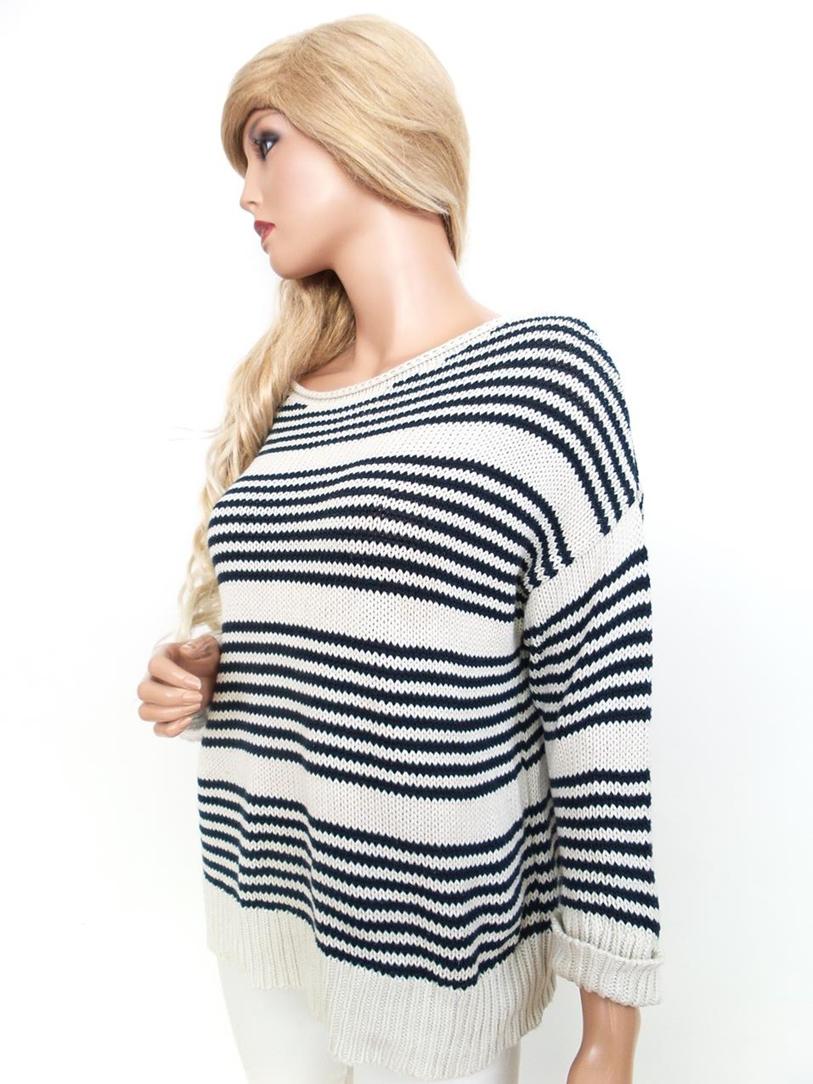 20161026_124418.jpg Topshop Rozmiar 38 Pasy W łódkę Sweter Rękaw 3/4 Materiał Bawełna 100% Gruba dzianina