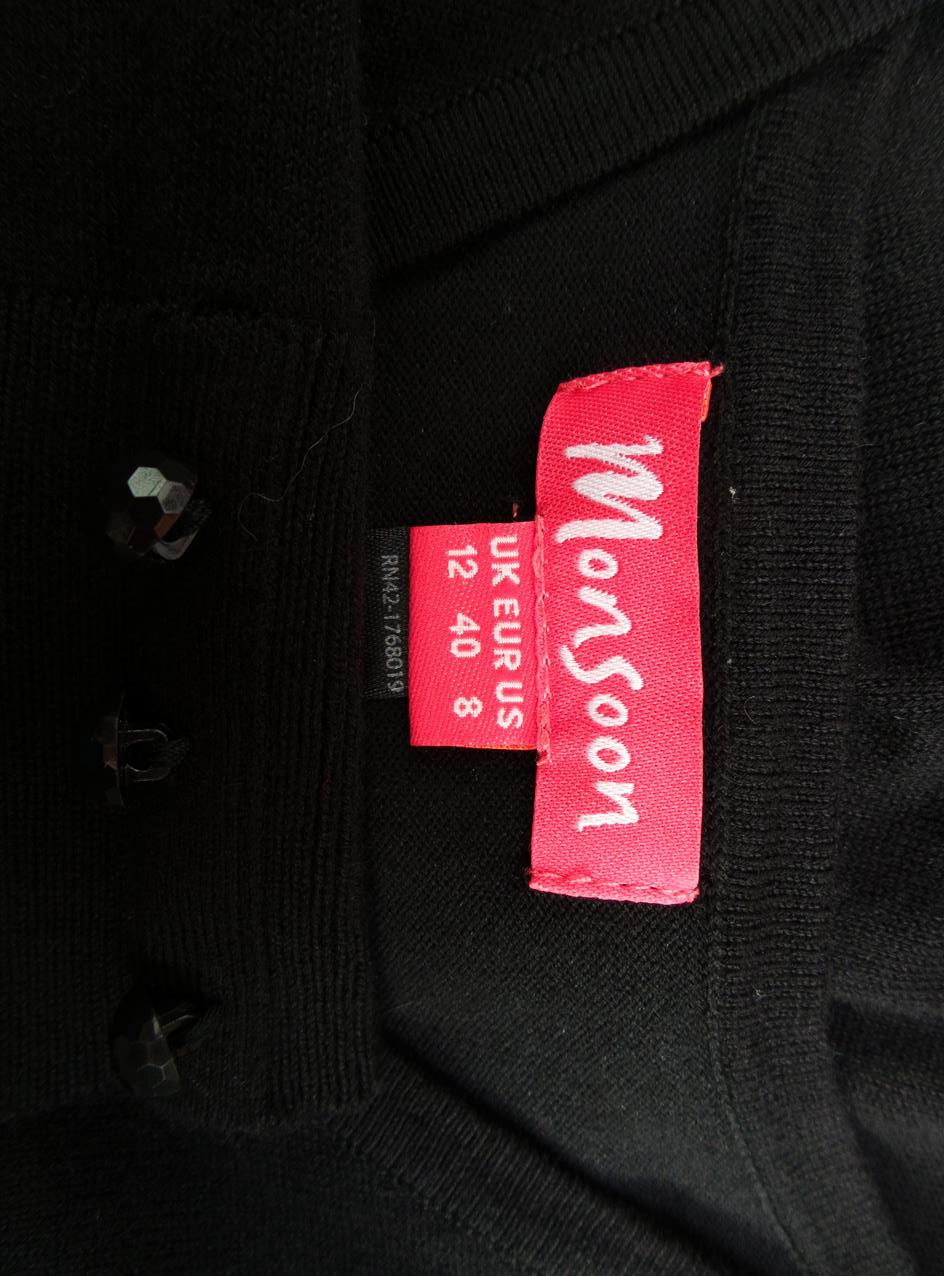 Monsoon Rozmiar 40 Kolor Czarny W serek Kardigan Zapinany Rękaw 3/4 Materiał Bawełna 100% Cienka dzianina