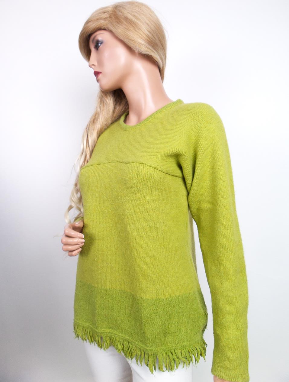 Kit karnaby Rozmiar L Kolor Limonkowa Zieleń Crew Neck Sweter Długi rękaw Materiał Wełna Jagnięca Gruba dzianina