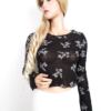 B Vintage Rozmiar 38 Kolor Czarny Drapowany dekolt Bluzka Crop Top Długi rękaw