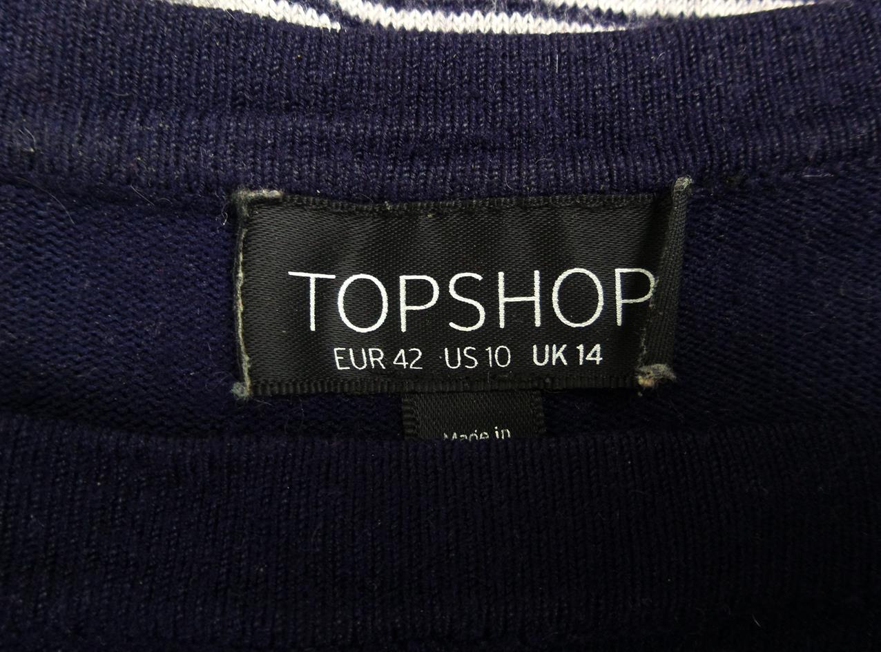 20161214_134030.jpg Topshop Rozmiar 42 Kolor Granatowy Pasy Okrągły dekolt Bluzka Długi rękaw Materiał Wiskoza
