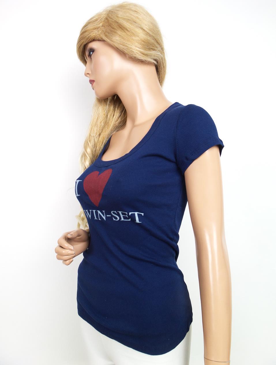 20161214_154645.jpg Twin set Simona Barbieri Rozmiar S Kolor Granatowy Okrągły dekolt T-Shirt Krótki rękaw Materiał Bawełna