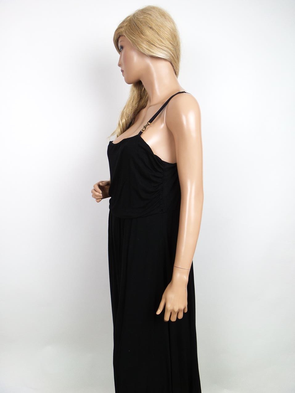 Benedikte Utzon Rozmiar XL Kolor Czarny Kwadratowy dekolt Sukienka Blouson Bezrękawnik Midi Materiał Wiskoza Benedikte Utzon Rozmiar XL Kolor Czarny Kwadratowy dekolt Sukienka Blouson Bezrękawnik Midi Materiał Wiskoza