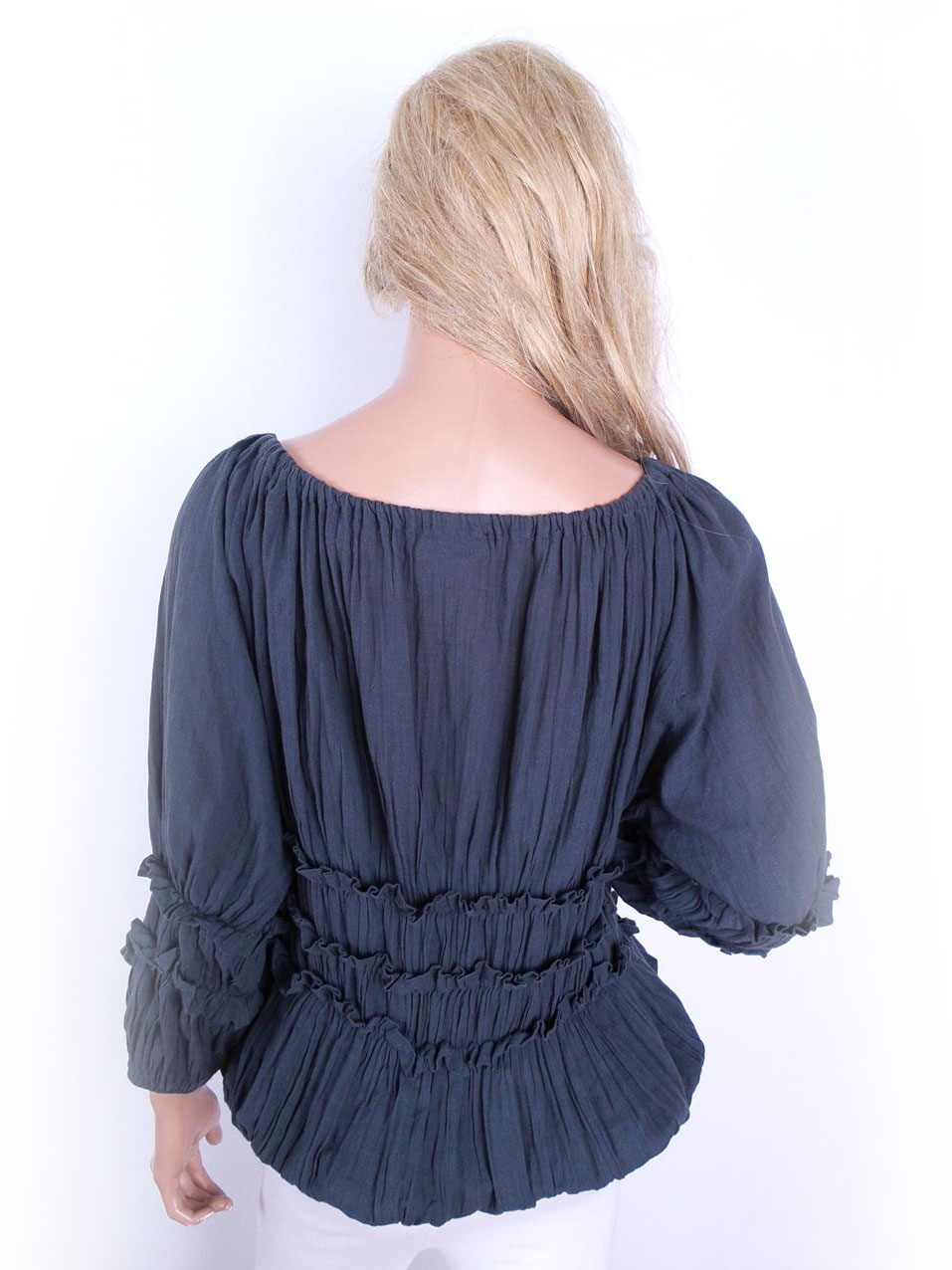 20170428_091325.jpg Lise sandahl Rozmiar XL Kolor Granatowy Keyhole Crew Neck Bluzka Peplum Rękaw 3/4 Materiał Bawełna