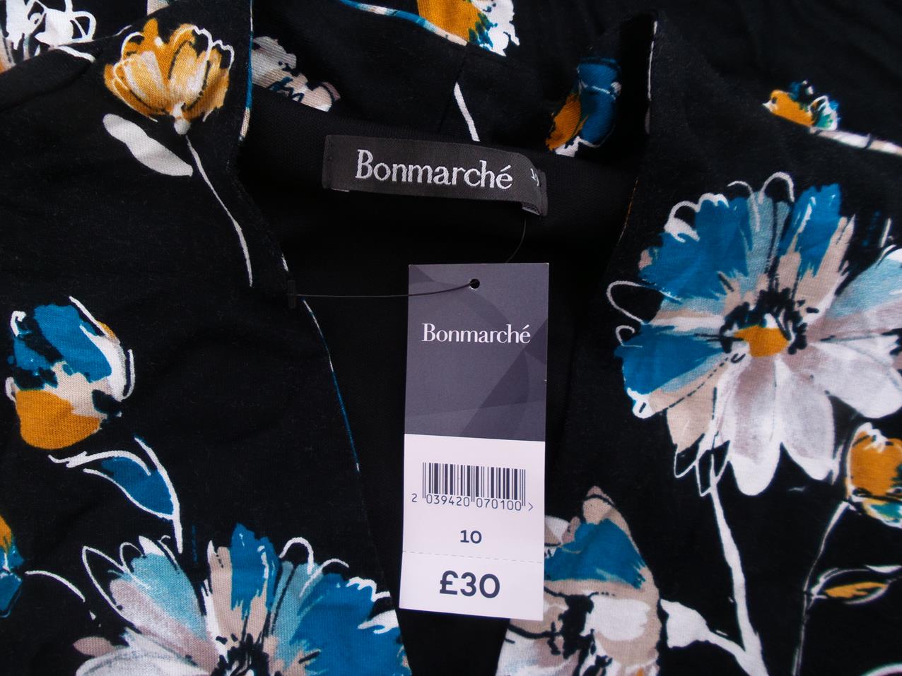 BONMARCHE Rozmiar 10 (38) Kolor Czarny W serek Sukienka Ołówkowa Rękaw 3/4 Midi Materiał Wiskoza BONMARCHE Rozmiar 10 (38) Kolor Czarny W serek Sukienka Ołówkowa Rękaw 3/4 Midi Materiał Wiskoza