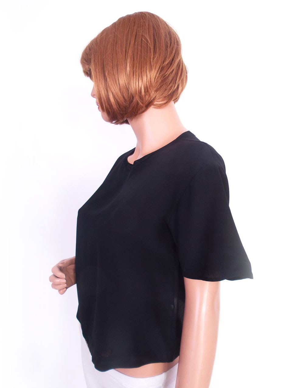 20170505_153343.jpg Trina Turk Rozmiar S Kolor Czarny Crew Neck Bluzka Krótki rękaw Materiał Jedwab