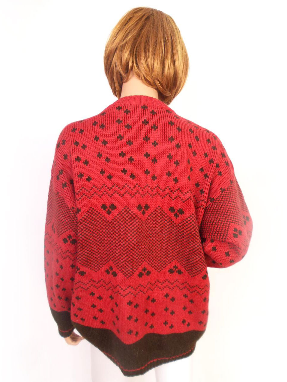 20170505_162928.jpg Stefanel Rozmiar XL Kolor Czerwony Geometryczny Crew Neck Sweter Świąteczny Gwiazdka Długi rękaw Gruba dzianina