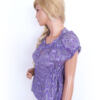 CUSTOMMADE Rozmiar 34 Kolor Fioletowy Damask Paisley Keyhole Crew Neck Bluzka Krótki rękaw Materiał Bawełna