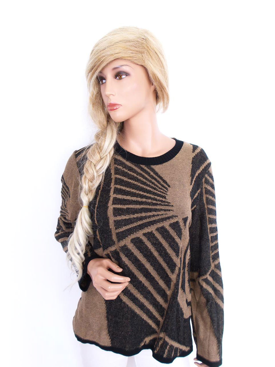 Rozmiar XL Kolor Brązowy Geometryczny Crew Neck Sweter Długi rękaw Materiał Bawełna Cienka dzianina