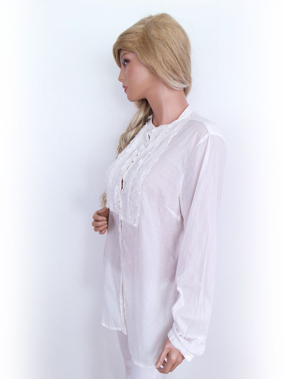 Mywear Rozmiar 42 Kolor Biały Okrągły dekolt Bluzka Zapinana Długi rękaw Materiał Bawełna Mywear Rozmiar 42 Kolor Biały Okrągły dekolt Bluzka Zapinana Długi rękaw Materiał Bawełna