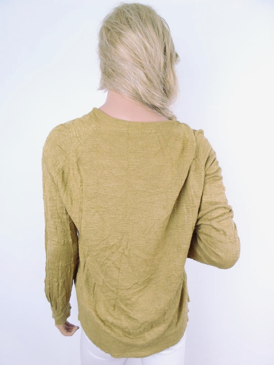 Indiska Rozmiar XL Kolor Khaki W serek Otwarty Kardigan Długi rękaw Materiał Rayon Cienka dzianina