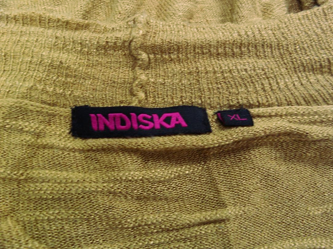 Indiska Rozmiar XL Kolor Khaki W serek Otwarty Kardigan Długi rękaw Materiał Rayon Cienka dzianina