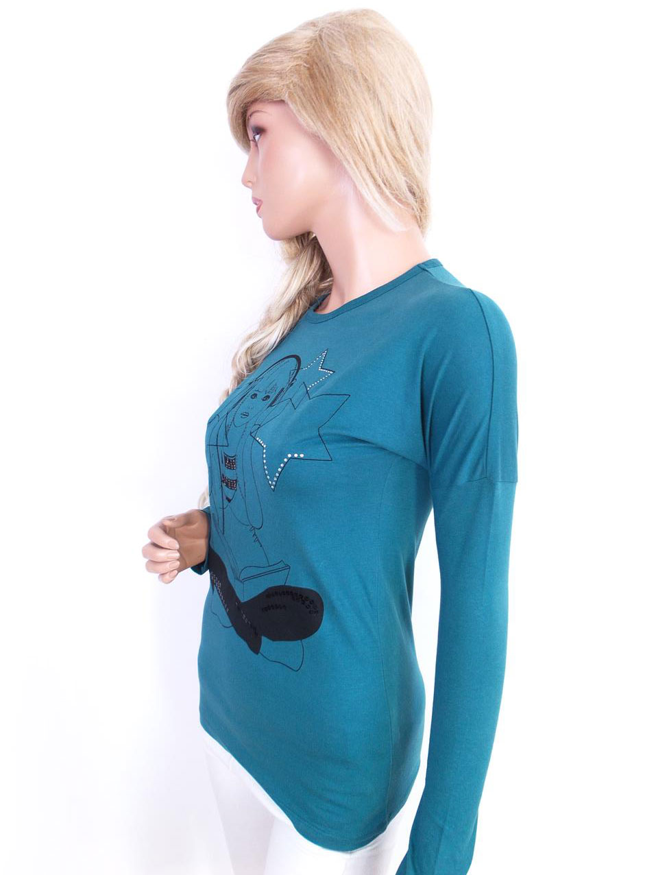 Benetton Rozmiar 11-12 lat Kolor Turkusowy Crew Neck Bluzka Rękaw 3/4