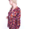 Planet Rozmiar 44 Kolor Purpurowy Split Crew Neck Tunika Zapinana Bluzka Długi rękaw Materiał Jedwab