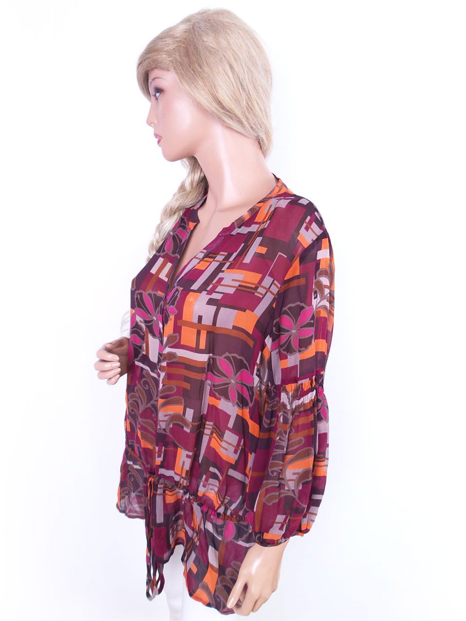 Planet Rozmiar 44 Kolor Purpurowy Split Crew Neck Tunika Zapinana Bluzka Długi rękaw Materiał Jedwab Planet Rozmiar 44 Kolor Purpurowy Split Crew Neck Tunika Zapinana Bluzka Długi rękaw Materiał Jedwab