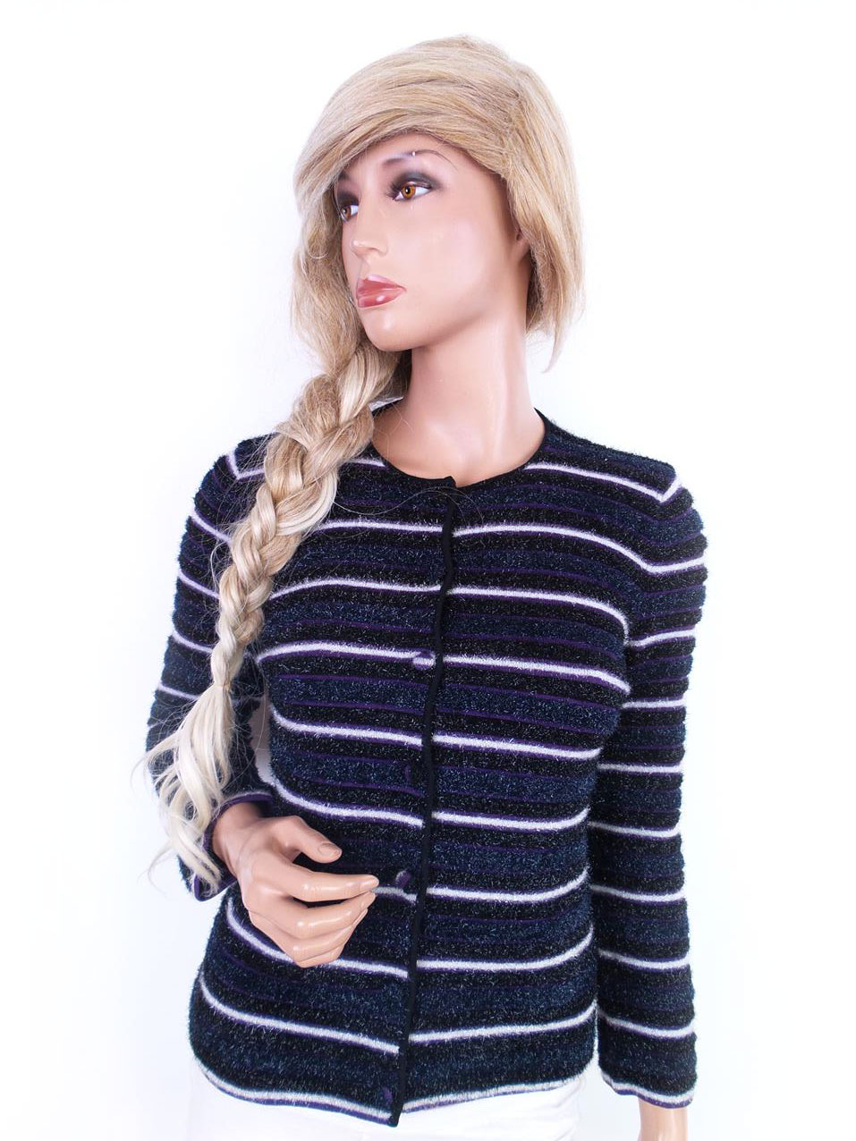 Emporio Armani Rozmiar 38 Kolor Fioletowy Crew Neck Kardigan Zapinany Długi rękaw Cienka dzianina