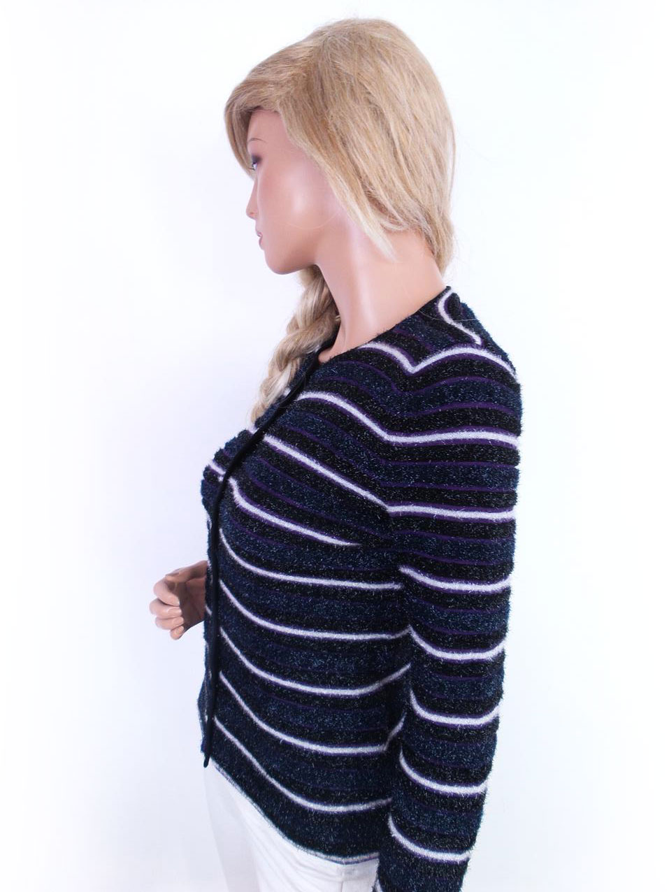 Emporio Armani Rozmiar 38 Kolor Fioletowy Crew Neck Kardigan Zapinany Długi rękaw Cienka dzianina