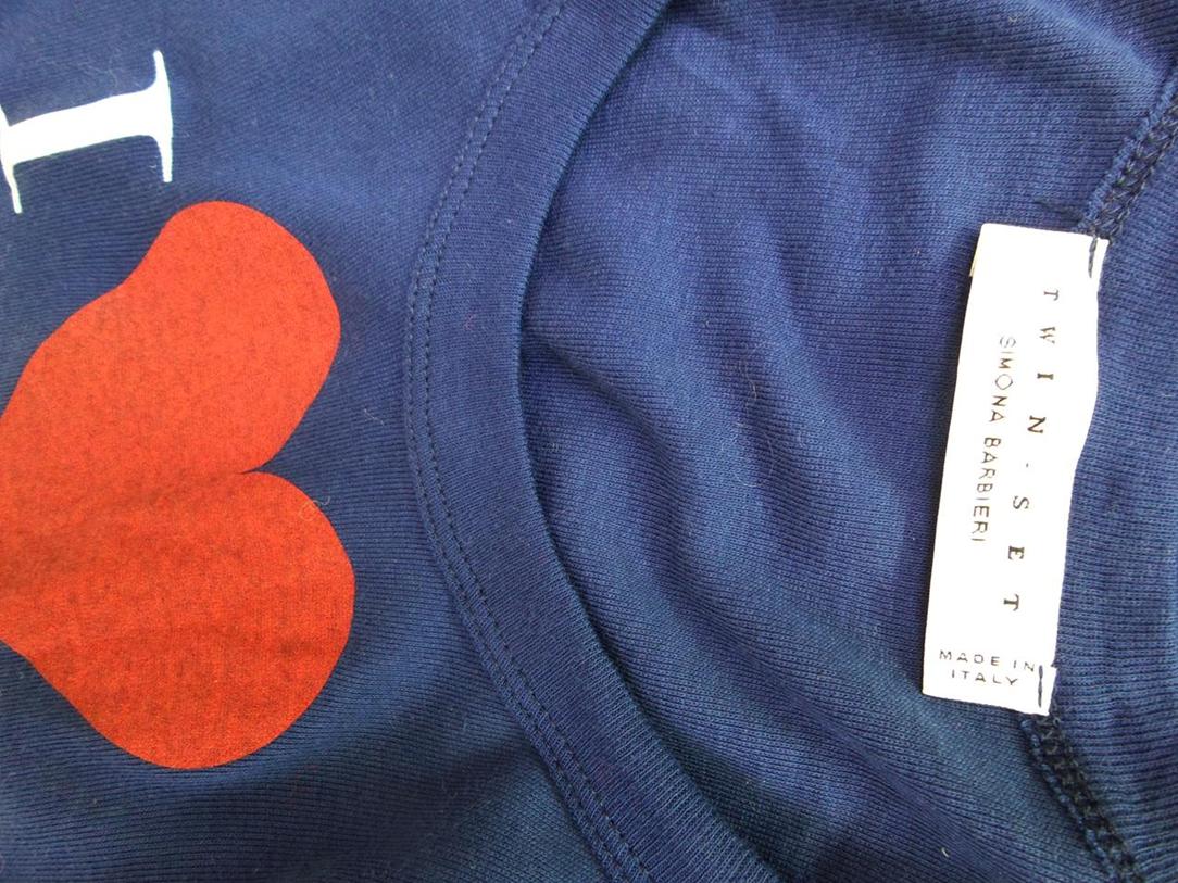 Twin set Simona Barbieri Rozmiar XS Kolor Granatowy Okrągły dekolt T-Shirt Krótki rękaw Materiał Bawełna