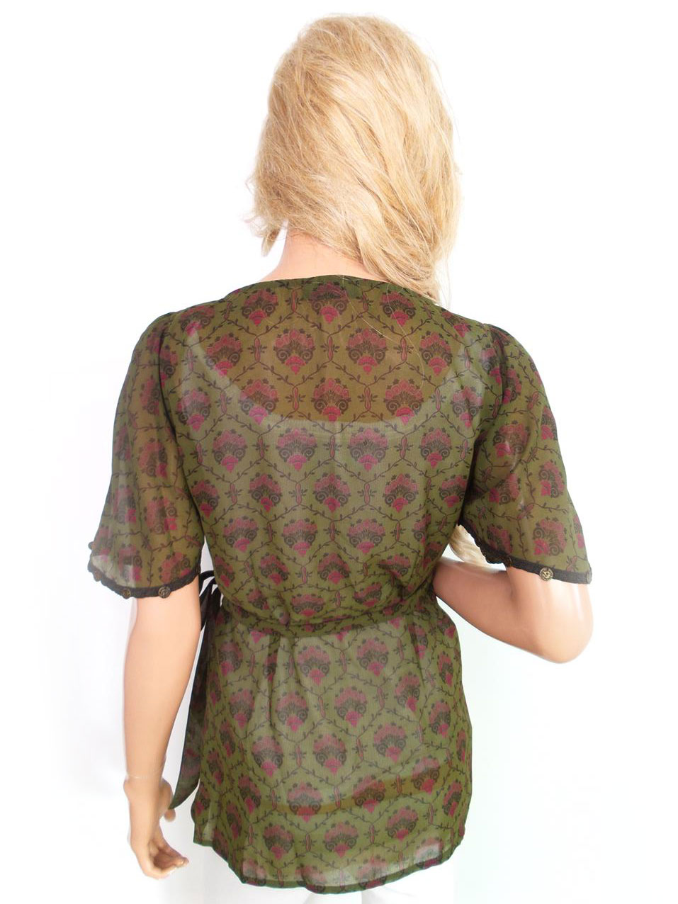 Vero moda Rozmiar M Kolor Zielony Damask Paisley W serek Bluzka Zawijana Krótki rękaw