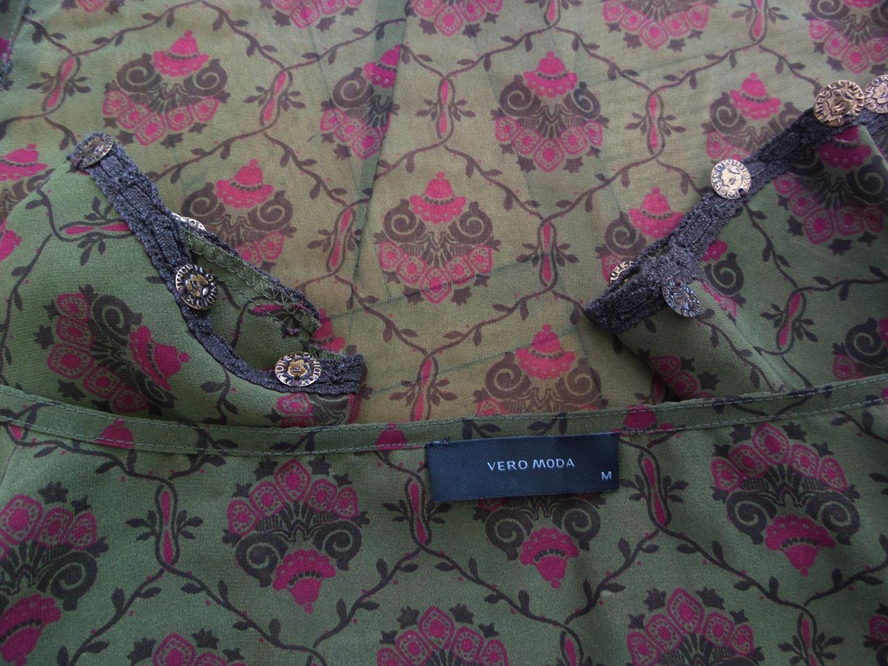 Vero moda Rozmiar M Kolor Zielony Damask Paisley W serek Bluzka Zawijana Krótki rękaw