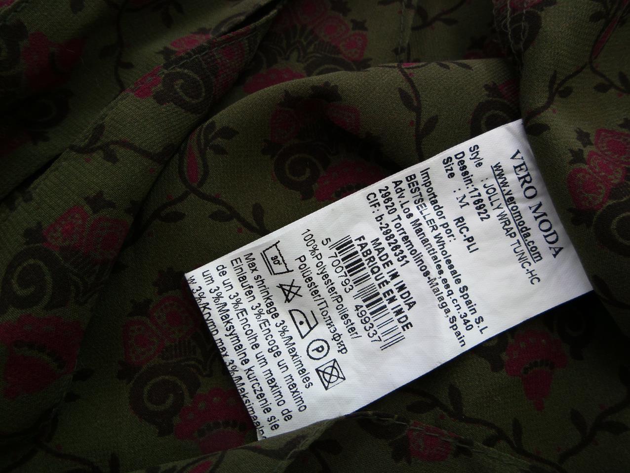 Vero moda Rozmiar M Kolor Zielony Damask Paisley W serek Bluzka Zawijana Krótki rękaw