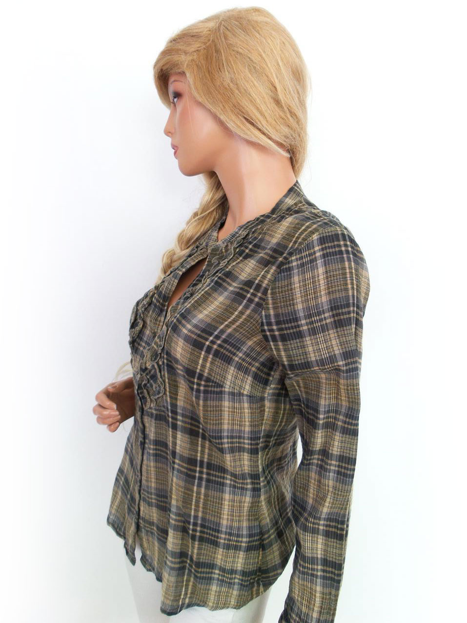 Sandwich Rozmiar 38 Kolor Niebieski Krata Split Crew Neck Bluzka Zapinana Długi rękaw Materiał Bawełna Sandwich Rozmiar 38 Kolor Niebieski Krata Split Crew Neck Bluzka Zapinana Długi rękaw Materiał Bawełna