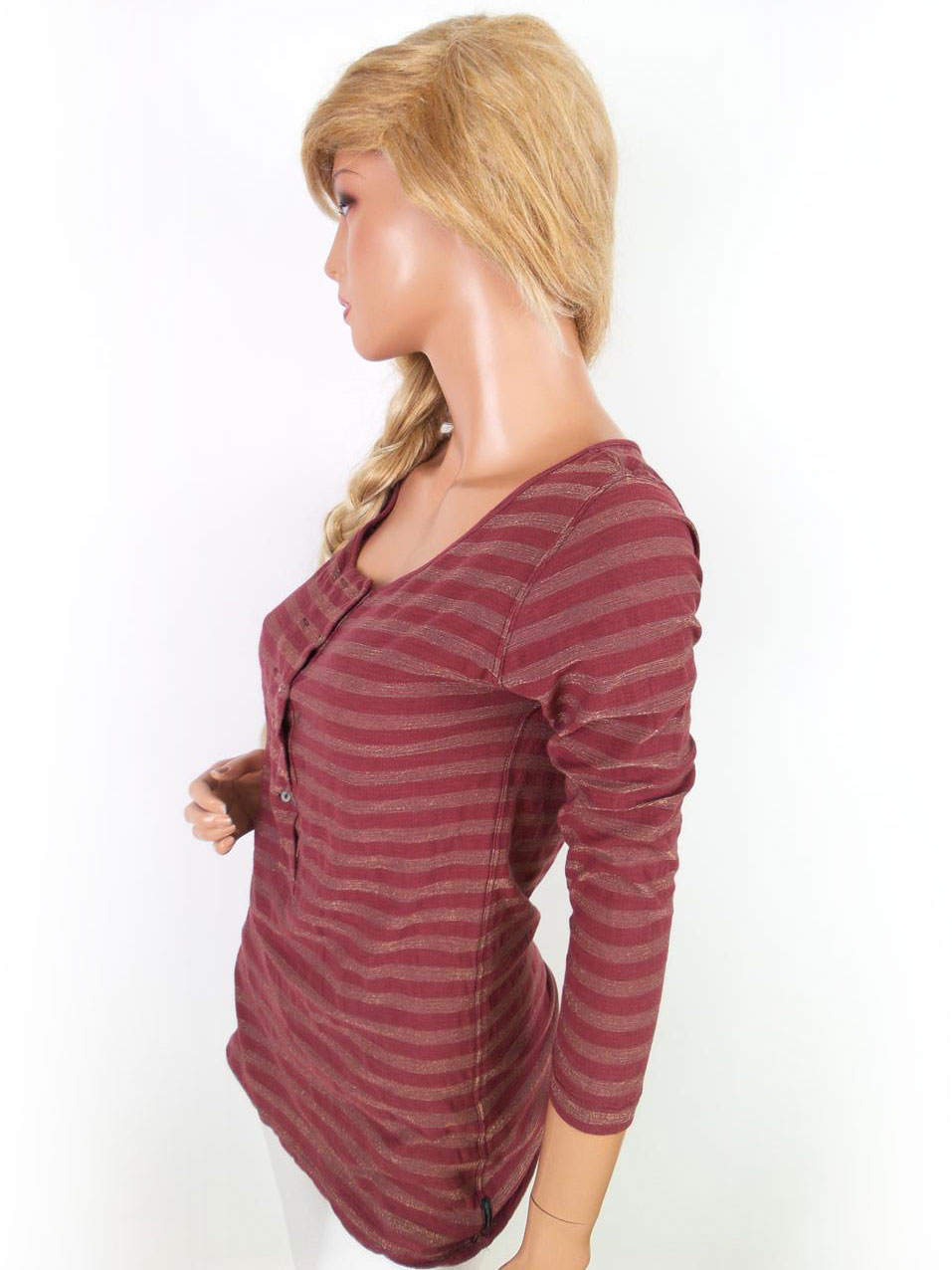 Maison scotch Rozmiar 2 Kolor Brązowy Pasy Okrągły dekolt Tunika Popover Bluzka Rękaw 3/4