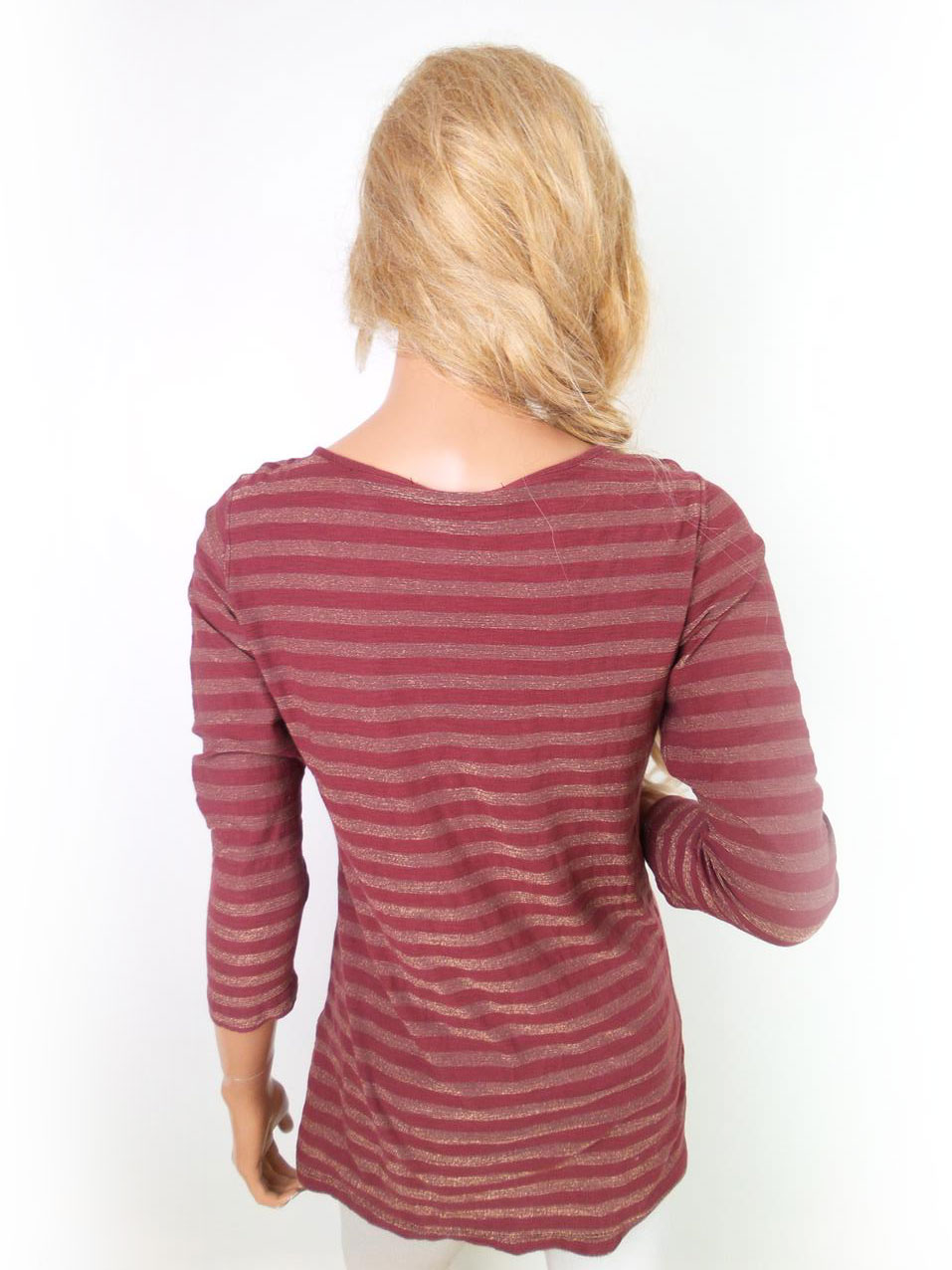 Maison scotch Rozmiar 2 Kolor Brązowy Pasy Okrągły dekolt Tunika Popover Bluzka Rękaw 3/4
