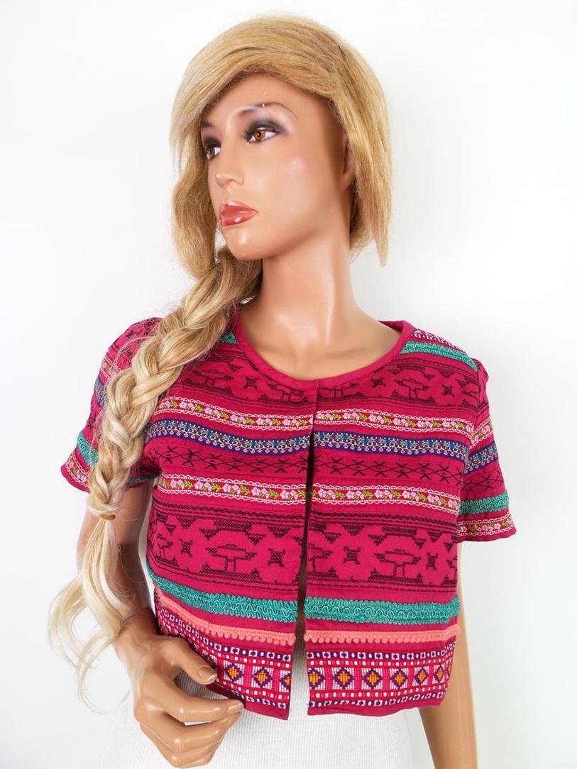 Kaffe Rozmiar 40 Kolor Czerwony Crew Neck Bolerko Kardigan Krótki rękaw Materiał Bawełna