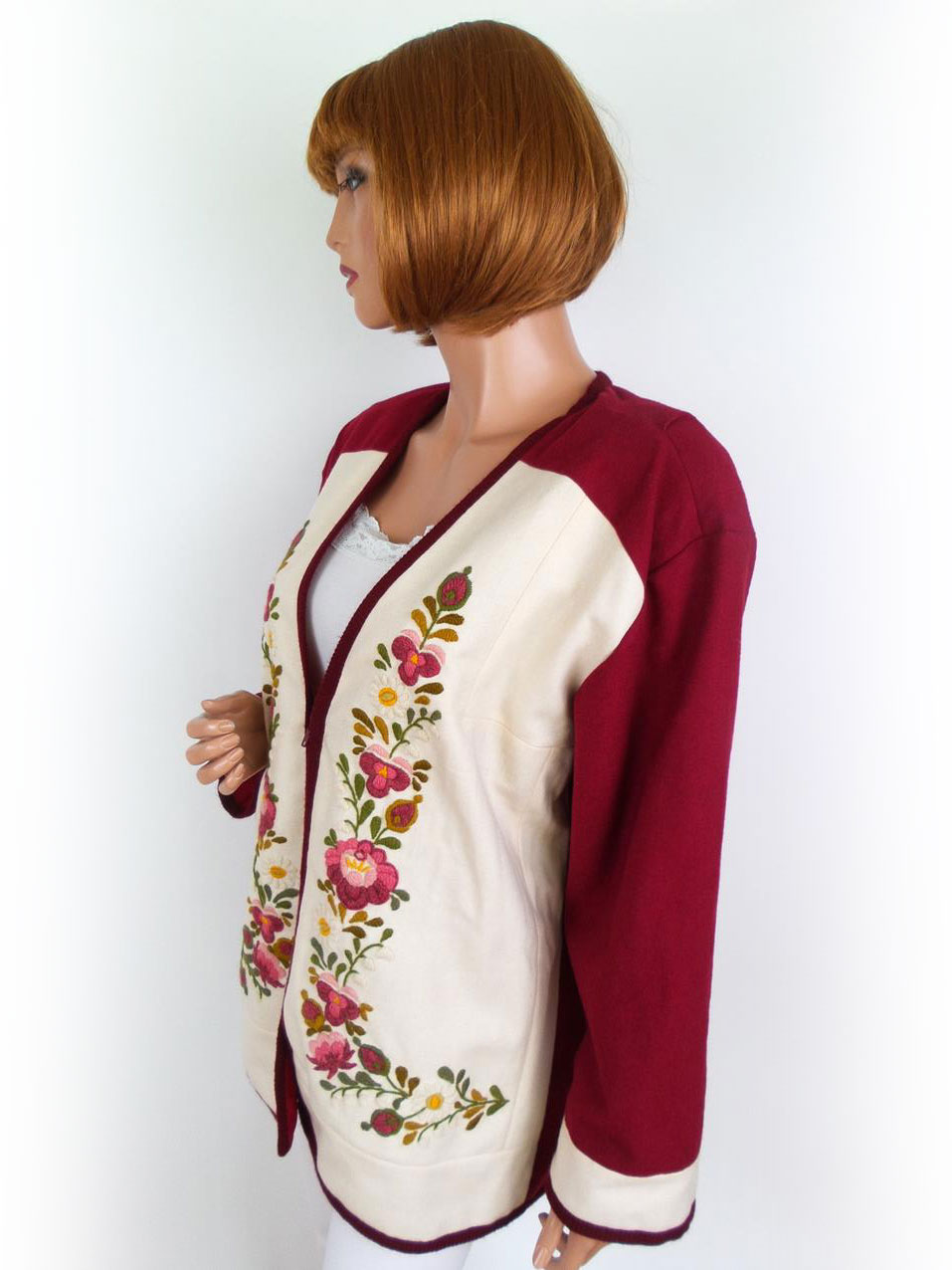 Vintage Rozmiar XL / XXL Kolor Czerwony W serek Żakiet na suwak Długi rękaw