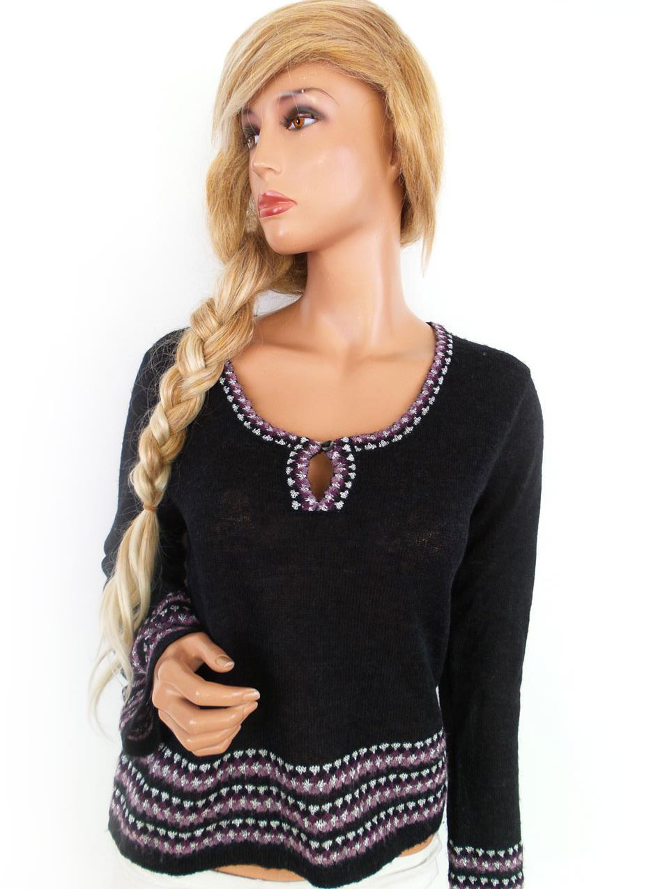 Etam Rozmiar 42 Kolor Czarny Keyhole Crew Neck Bluzka Długi rękaw