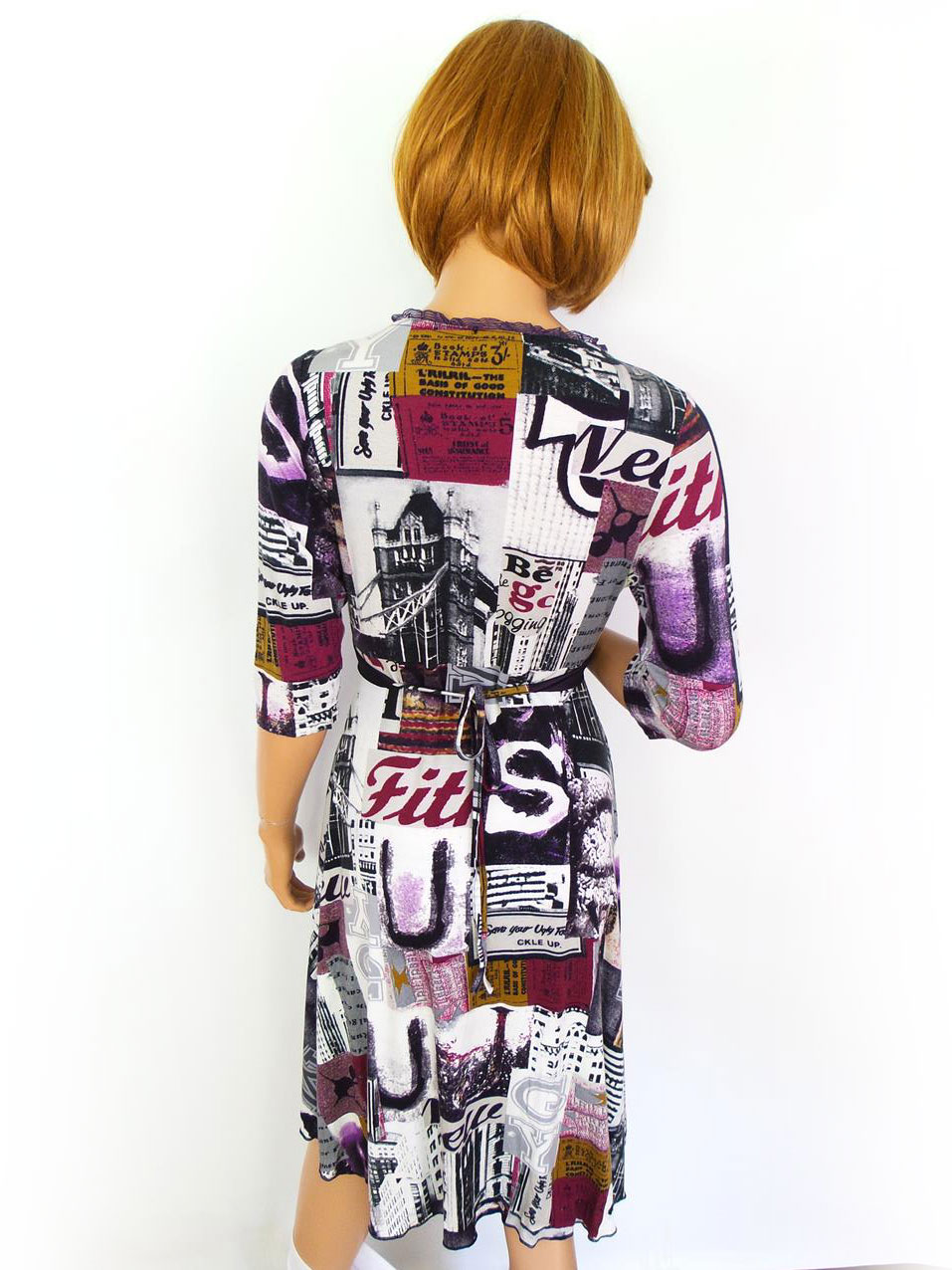 Rozmiar 36 Kolor Fioletowy W serek Sukienka Sheath Rękaw 3/4 Midi