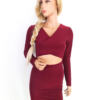 Rozmiar 36 Kolor Bordowy W serek Sukienka Bodycon Długi rękaw Do Kolan