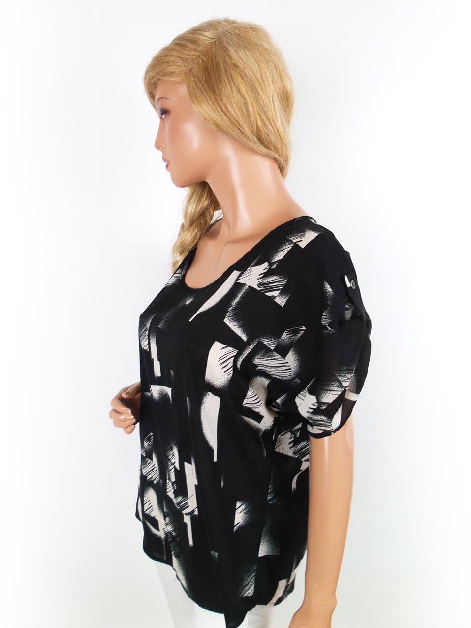 Vero moda Rozmiar XS Kolor Czarny Geometryczny Okrągły dekolt Tunika Bluzka Krótki rękaw Vero moda Rozmiar XS Kolor Czarny Geometryczny Okrągły dekolt Tunika Bluzka Krótki rękaw