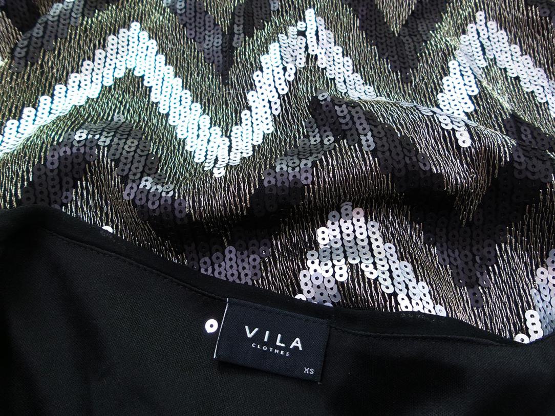 Vila Rozmiar XS Kolor Czarny Okrągły dekolt Sukienka Blouson Krótki rękaw Do Kolan Vila Rozmiar XS Kolor Czarny Okrągły dekolt Sukienka Blouson Krótki rękaw Do Kolan