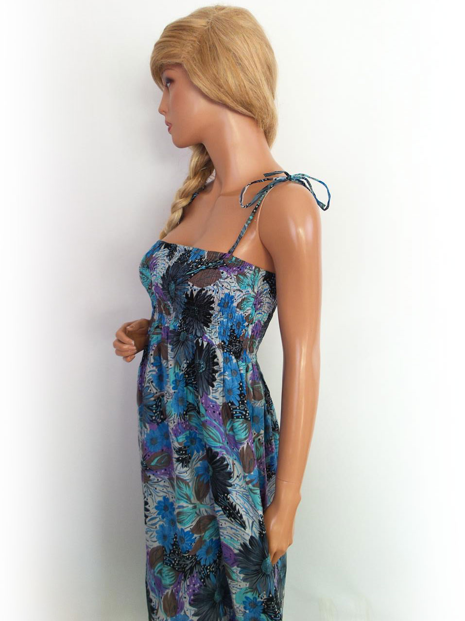 Mela Loves London Rozmiar M/L Kolor Niebieski Kwadratowy dekolt Sukienka Maxi Bezrękawnik Długa Materiał Bawełna Mela Loves London Rozmiar M/L Kolor Niebieski Kwadratowy dekolt Sukienka Maxi Bezrękawnik Długa Materiał Bawełna
