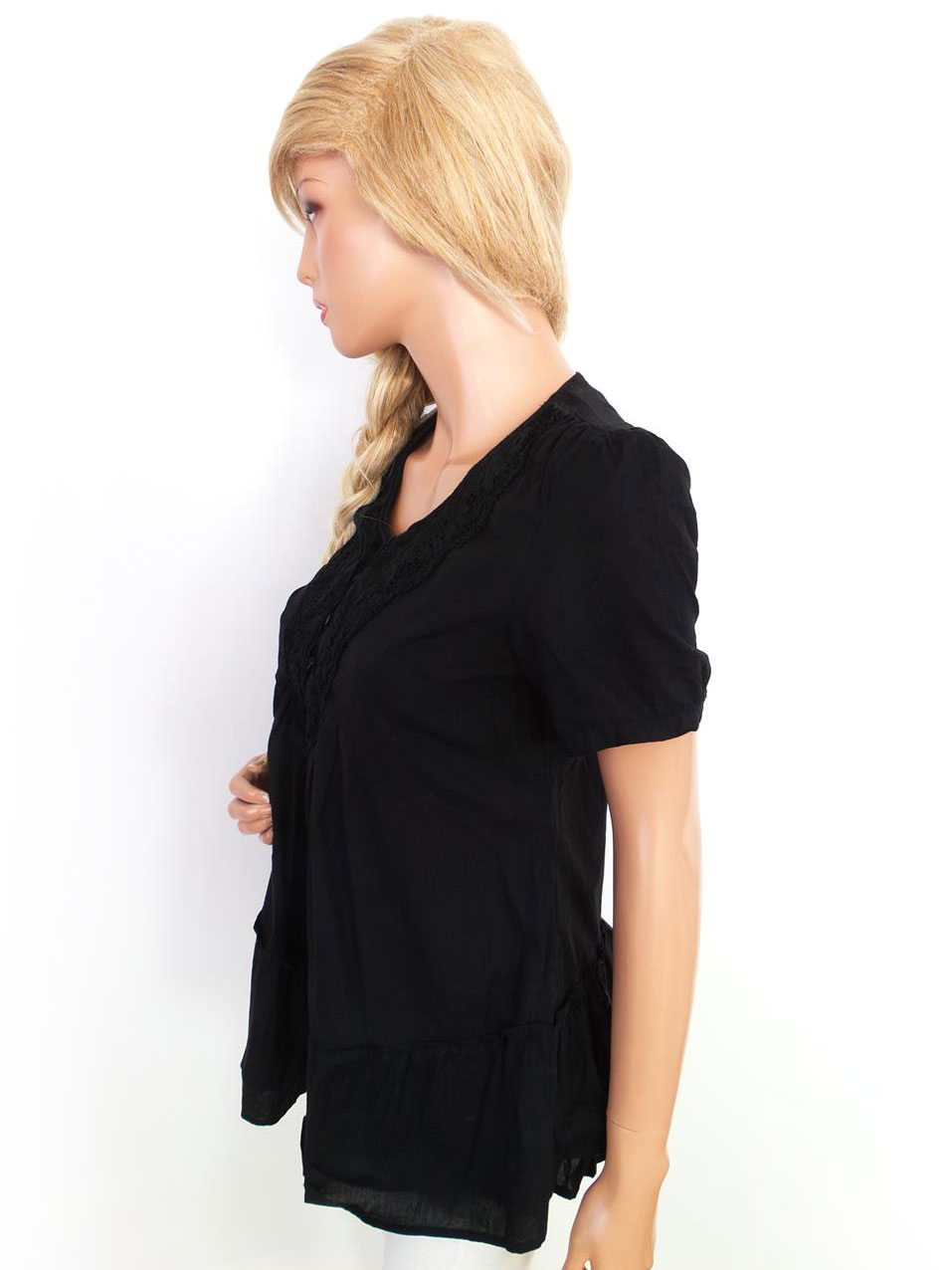 Vero moda Rozmiar S Kolor Czarny Okrągły dekolt Bluzka Popover Guziki Krótki rękaw Materiał Bawełna Vero moda Rozmiar S Kolor Czarny Okrągły dekolt Bluzka Popover Guziki Krótki rękaw Materiał Bawełna