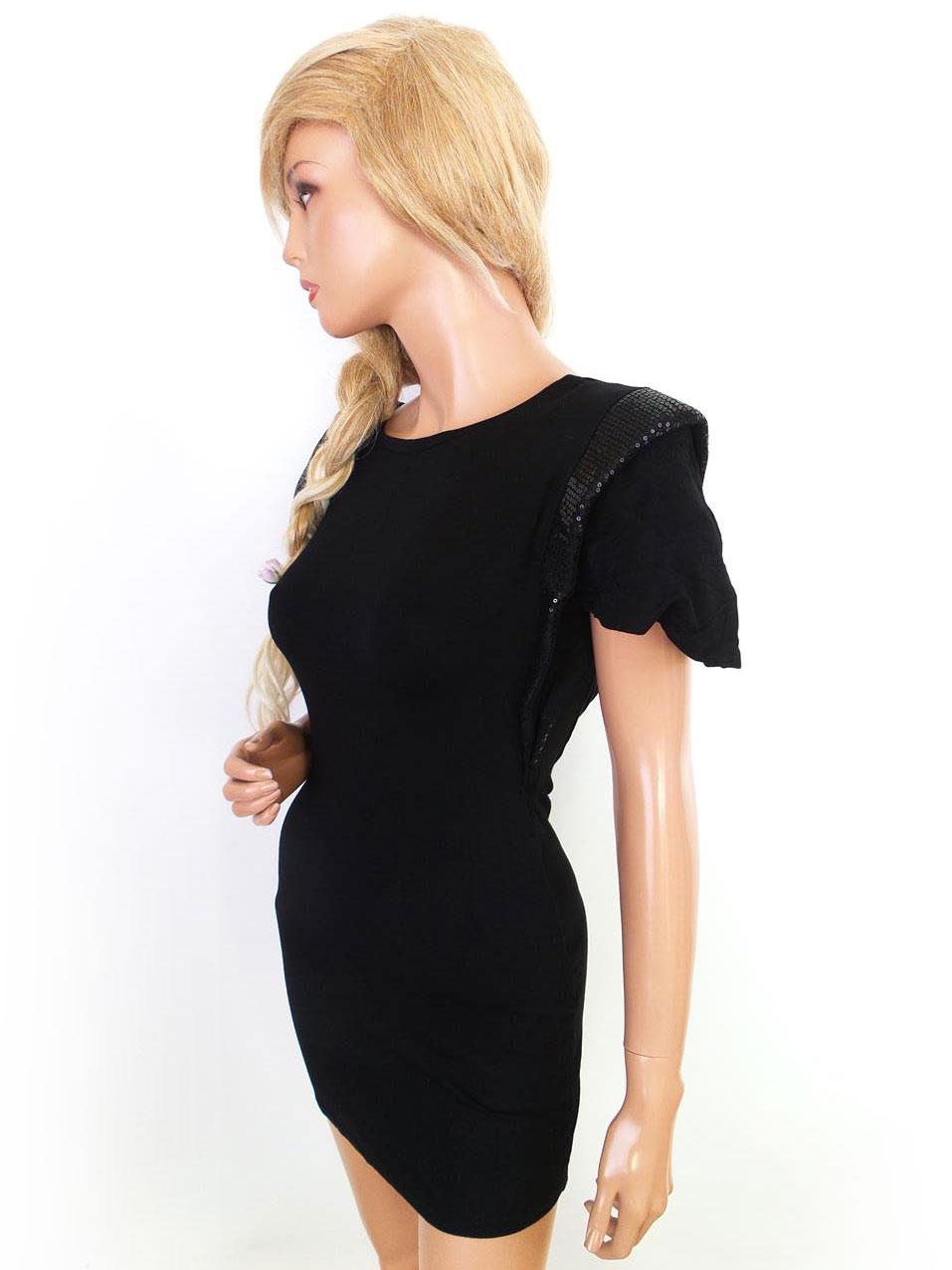 Club L Rozmiar M/L Kolor Czarny Okrągły dekolt Sukienka Bodycon Krótki rękaw Krótka Materiał Bawełna Club L Rozmiar M/L Kolor Czarny Okrągły dekolt Sukienka Bodycon Krótki rękaw Krótka Materiał Bawełna