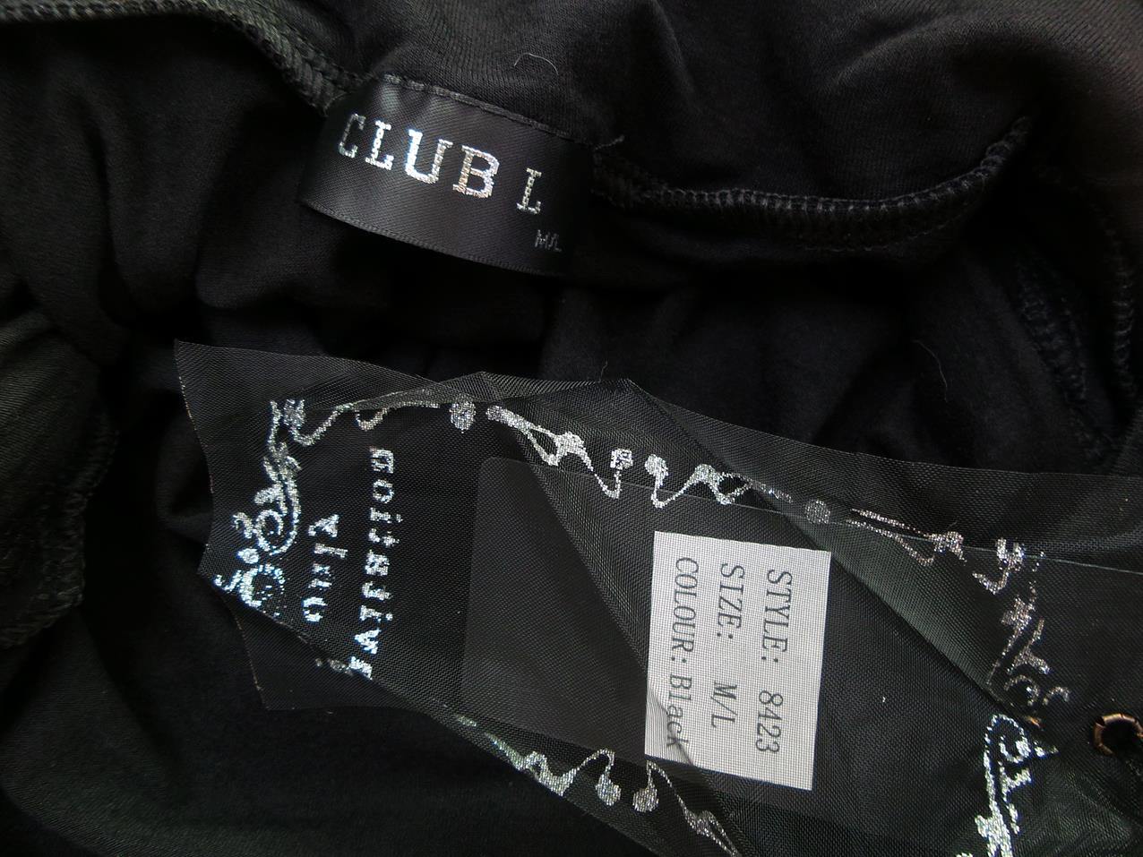 Club L Rozmiar M/L Kolor Czarny Okrągły dekolt Sukienka Bodycon Krótki rękaw Krótka Materiał Bawełna Club L Rozmiar M/L Kolor Czarny Okrągły dekolt Sukienka Bodycon Krótki rękaw Krótka Materiał Bawełna